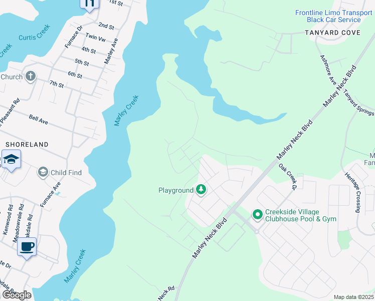 map of restaurants, bars, coffee shops, grocery stores, and more near 7205 Sprouse Court in Glen Burnie
