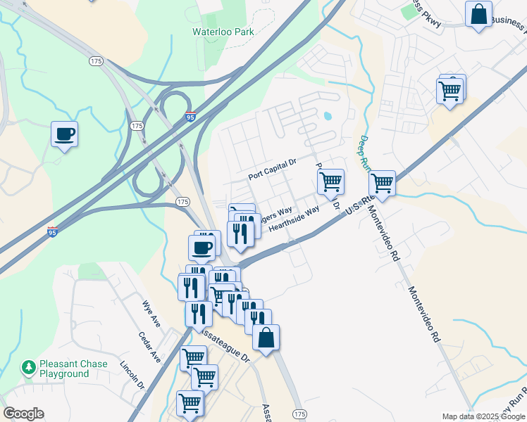 map of restaurants, bars, coffee shops, grocery stores, and more near 7137 Susans Pass in Elkridge