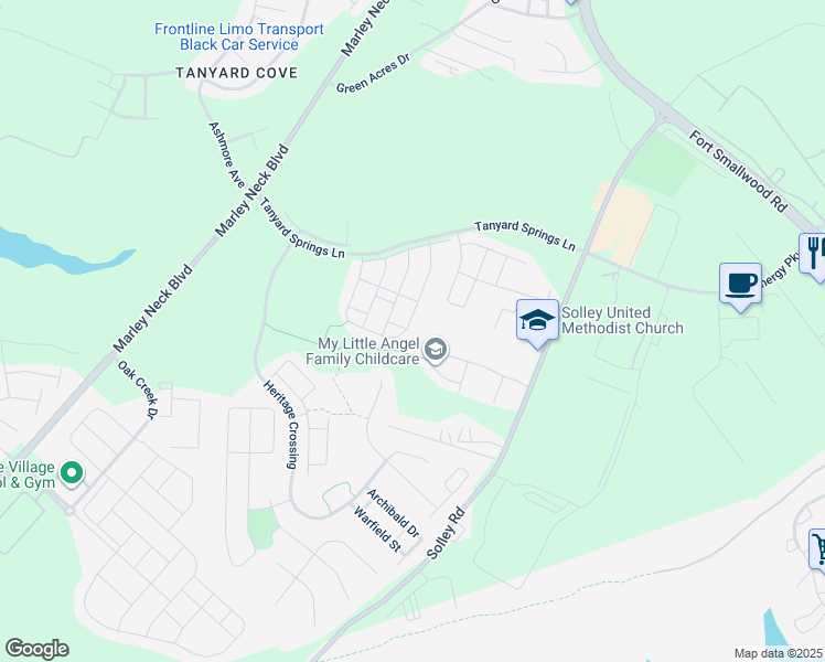 map of restaurants, bars, coffee shops, grocery stores, and more near 7308 Mockingbird Circle in Glen Burnie