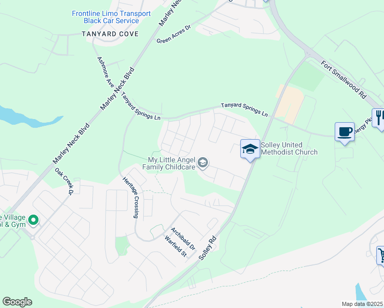 map of restaurants, bars, coffee shops, grocery stores, and more near 7308 Mockingbird Circle in Glen Burnie