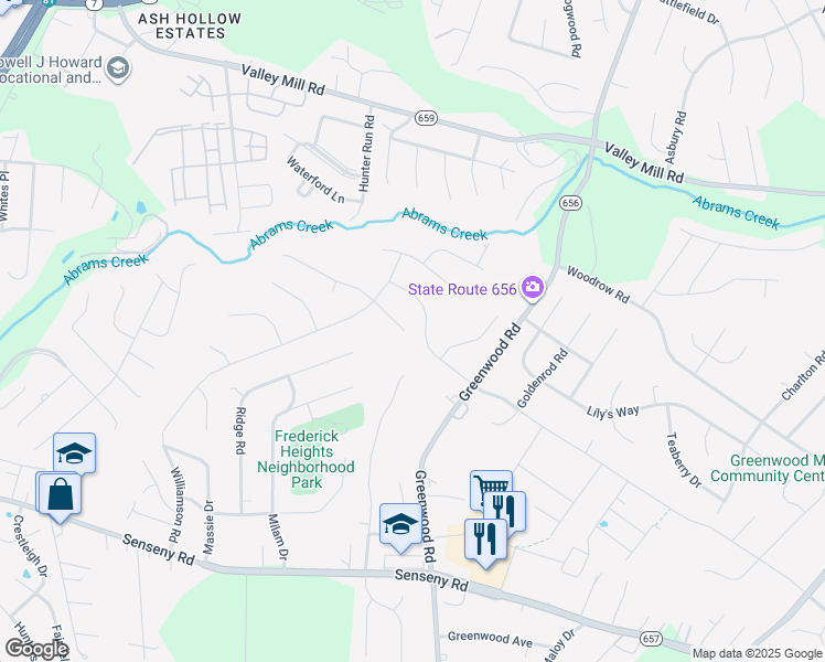 map of restaurants, bars, coffee shops, grocery stores, and more near 153 Abrams Pointe Boulevard in Winchester