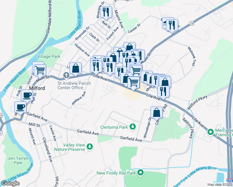 map of restaurants, bars, coffee shops, grocery stores, and more near 5 Robbie Ridge in Milford
