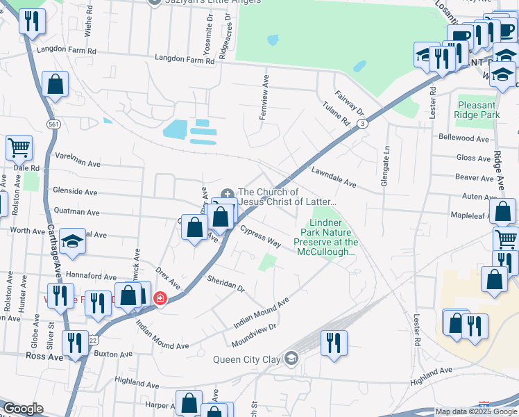 map of restaurants, bars, coffee shops, grocery stores, and more near 5545 Montgomery Road in Cincinnati