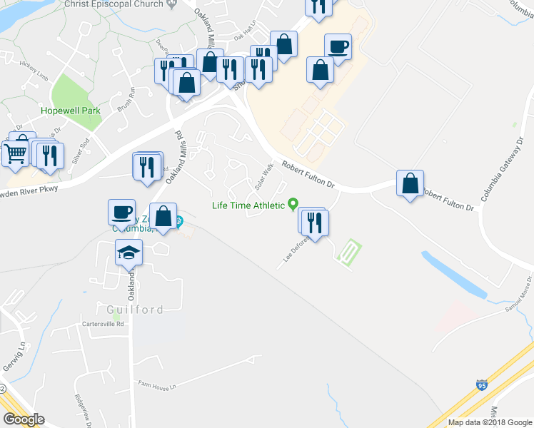 map of restaurants, bars, coffee shops, grocery stores, and more near 7232 Calm Sunset in Columbia
