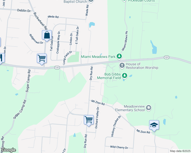 map of restaurants, bars, coffee shops, grocery stores, and more near 5681 Dry Run Road in Milford