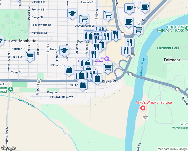 map of restaurants, bars, coffee shops, grocery stores, and more near 401 Yuma Street in Manhattan