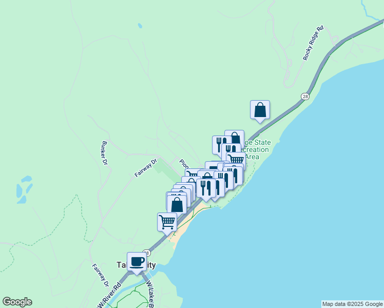 map of restaurants, bars, coffee shops, grocery stores, and more near 421 Jackpine Street in Tahoe City