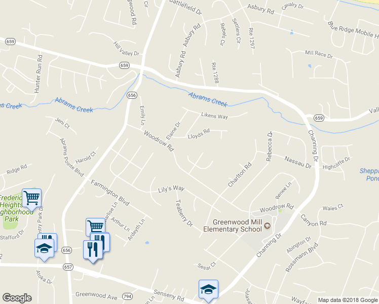 map of restaurants, bars, coffee shops, grocery stores, and more near 110 Helen Circle in Winchester