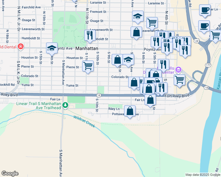 map of restaurants, bars, coffee shops, grocery stores, and more near 831 Yuma Street in Manhattan