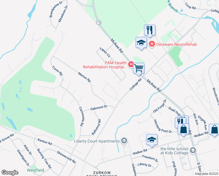 map of restaurants, bars, coffee shops, grocery stores, and more near 32 Pin Oak Drive in Dover