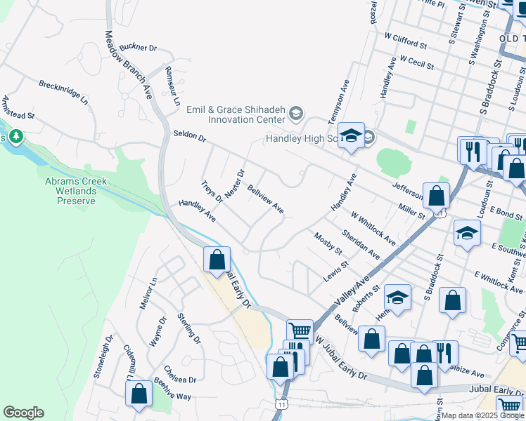 map of restaurants, bars, coffee shops, grocery stores, and more near 1609 Van Couver Street in Winchester