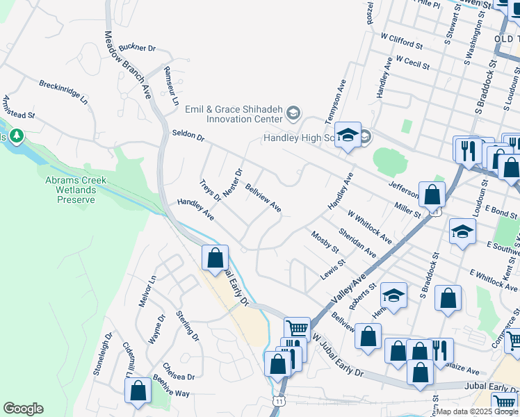 map of restaurants, bars, coffee shops, grocery stores, and more near 1609 Van Couver Street in Winchester