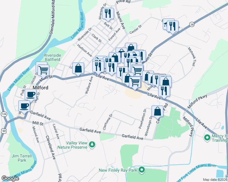 map of restaurants, bars, coffee shops, grocery stores, and more near 5 Robbie Ridge in Milford