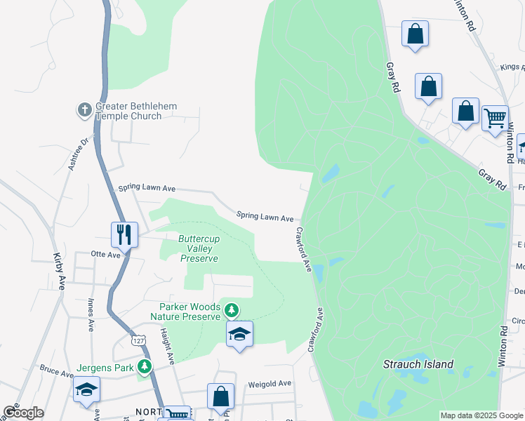 map of restaurants, bars, coffee shops, grocery stores, and more near 1364 Spring Lawn Avenue in Cincinnati
