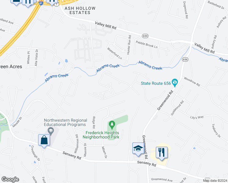 map of restaurants, bars, coffee shops, grocery stores, and more near Pawn Court in Frederick County
