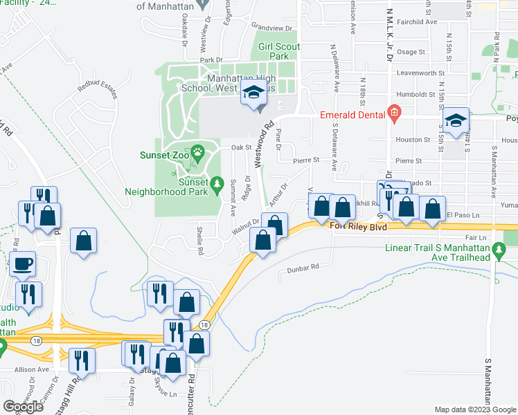 map of restaurants, bars, coffee shops, grocery stores, and more near 250 Westwood Road in Manhattan