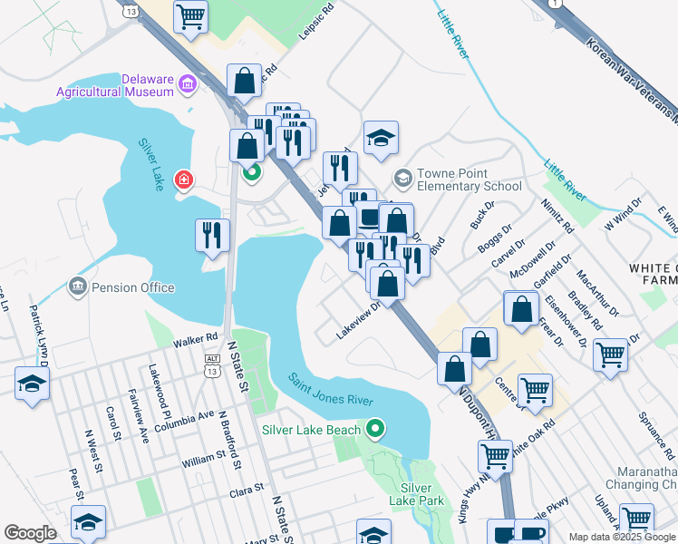 map of restaurants, bars, coffee shops, grocery stores, and more near 93 Chatham Court in Dover
