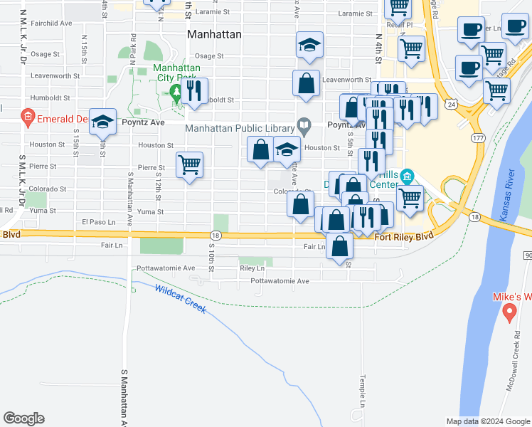 map of restaurants, bars, coffee shops, grocery stores, and more near 799 Yuma Street in Manhattan