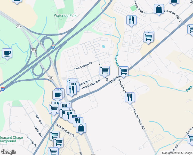 map of restaurants, bars, coffee shops, grocery stores, and more near 7218 Sugar Magnolia Lane in Elkridge