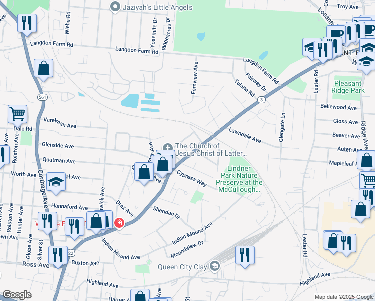 map of restaurants, bars, coffee shops, grocery stores, and more near 5545 Montgomery Road in Cincinnati