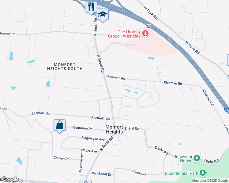 map of restaurants, bars, coffee shops, grocery stores, and more near 4916 North Bend Road in Cincinnati
