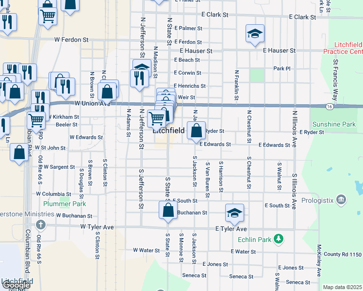 map of restaurants, bars, coffee shops, grocery stores, and more near in Litchfield