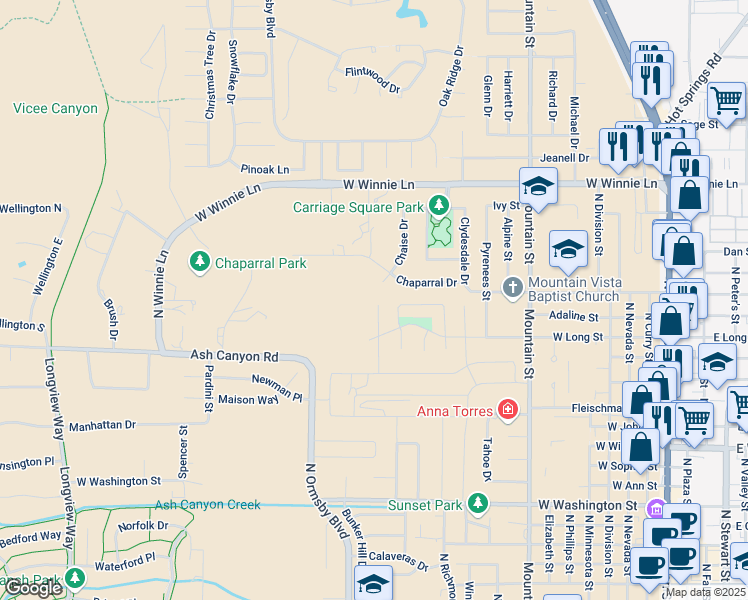 map of restaurants, bars, coffee shops, grocery stores, and more near 1720 Bolero Drive in Carson City