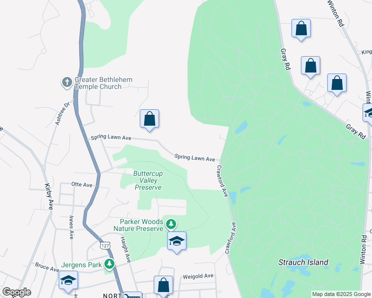 map of restaurants, bars, coffee shops, grocery stores, and more near 1364 Spring Lawn Avenue in Cincinnati