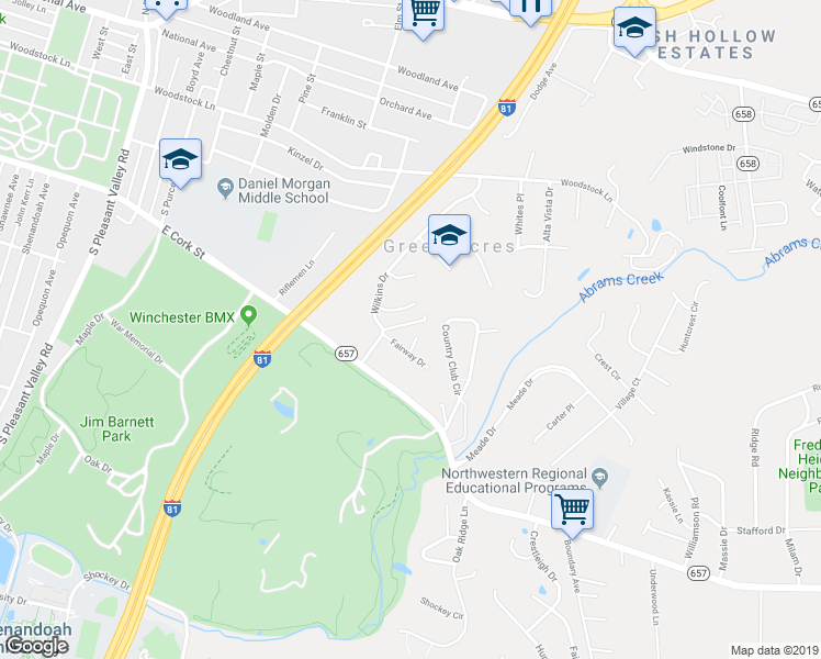 map of restaurants, bars, coffee shops, grocery stores, and more near 103 Highview Circle in Winchester
