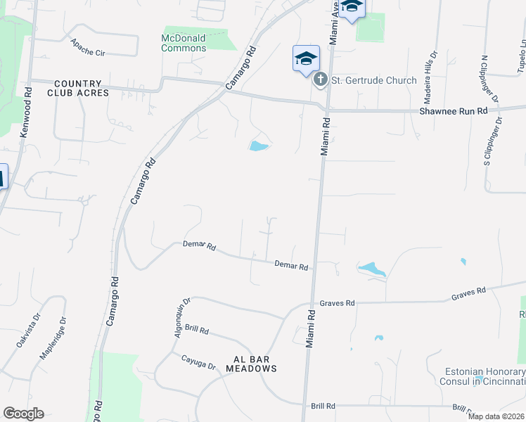 map of restaurants, bars, coffee shops, grocery stores, and more near 5940 Towhee Lane in Cincinnati