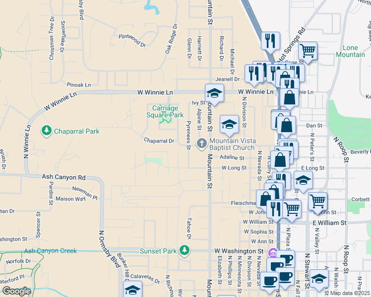 map of restaurants, bars, coffee shops, grocery stores, and more near 1001 Bath St in Carson City
