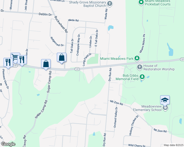map of restaurants, bars, coffee shops, grocery stores, and more near 1447 Ohio 131 in Milford