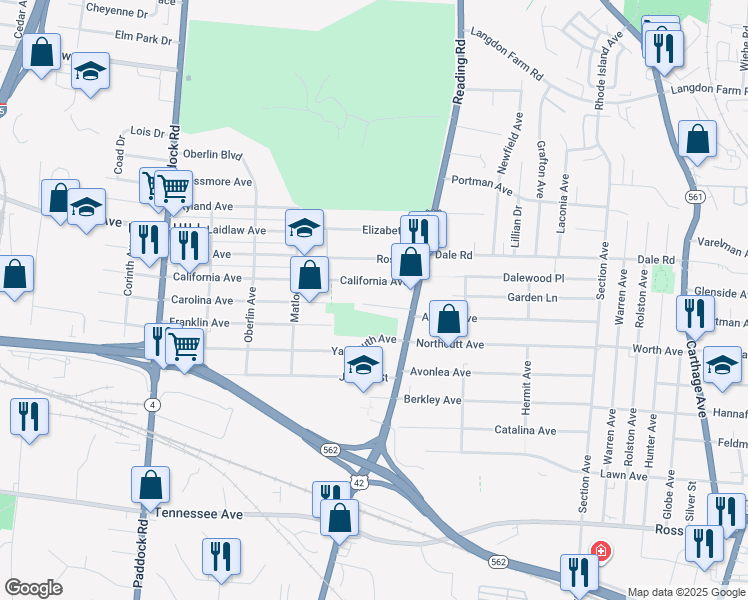 map of restaurants, bars, coffee shops, grocery stores, and more near 1658 Anita Place in Cincinnati