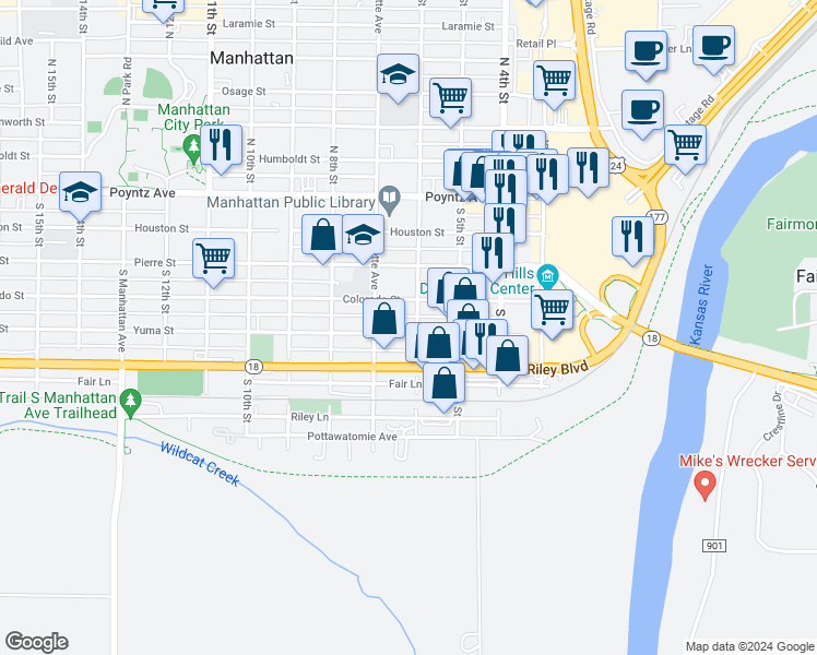 map of restaurants, bars, coffee shops, grocery stores, and more near 604 Yuma Street in Manhattan