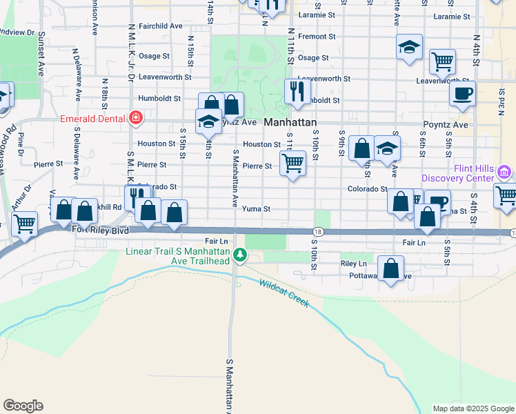 map of restaurants, bars, coffee shops, grocery stores, and more near 1218 Yuma Street in Manhattan
