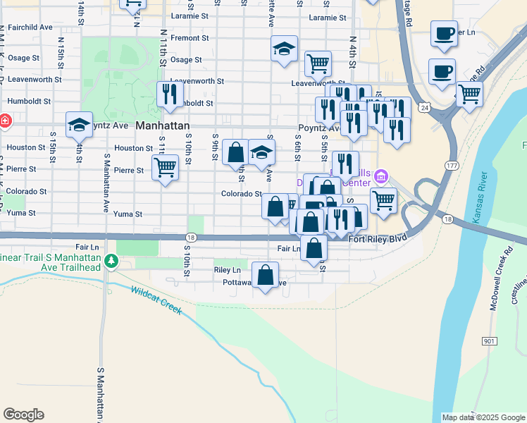 map of restaurants, bars, coffee shops, grocery stores, and more near 420 South Juliette Avenue in Manhattan