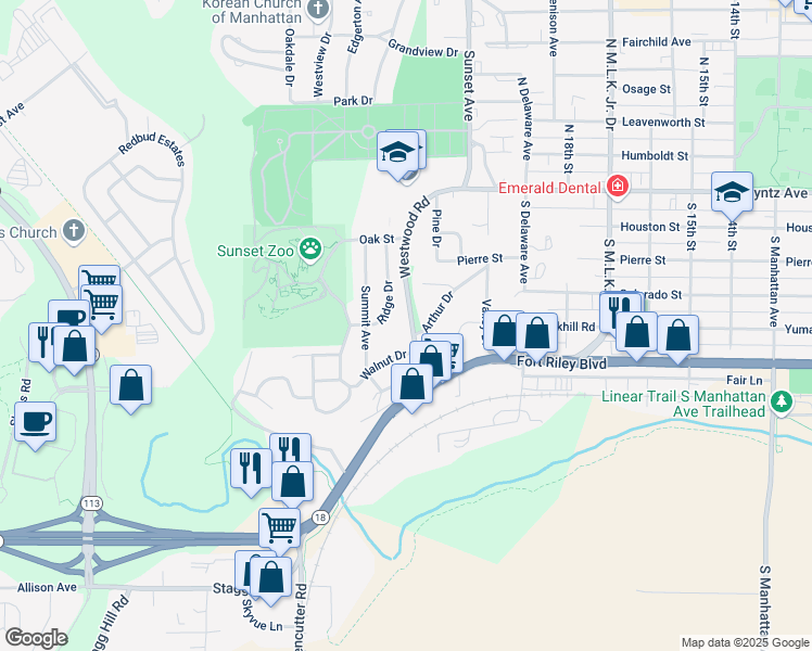 map of restaurants, bars, coffee shops, grocery stores, and more near 246 Westwood Road in Manhattan