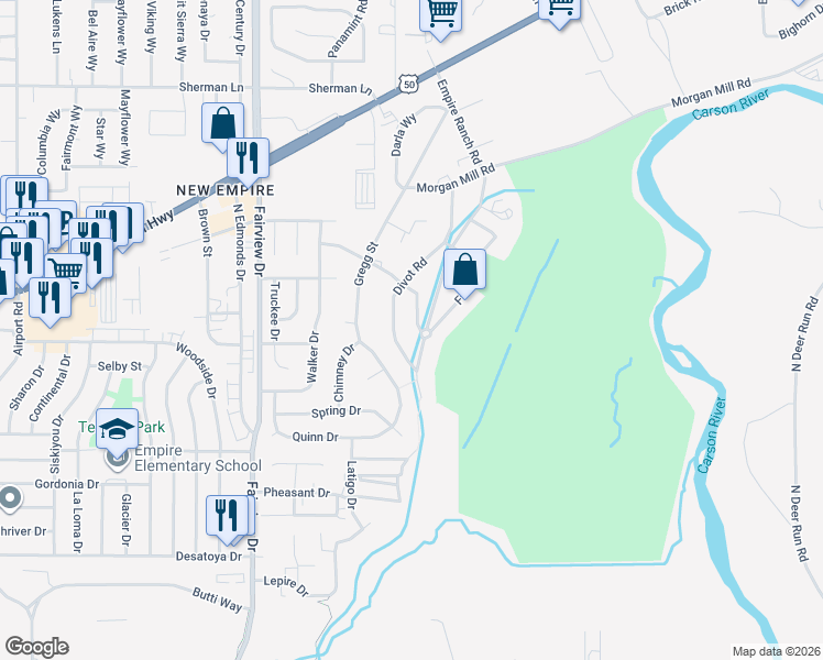 map of restaurants, bars, coffee shops, grocery stores, and more near 1654 Dogleg Rd in Carson City