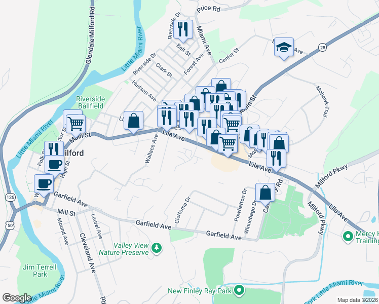 map of restaurants, bars, coffee shops, grocery stores, and more near 6 Robbie Ridge in Milford