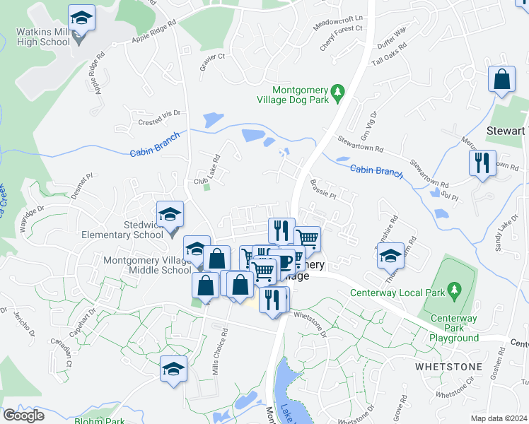 map of restaurants, bars, coffee shops, grocery stores, and more near 10069 Ridgeline Drive in Gaithersburg