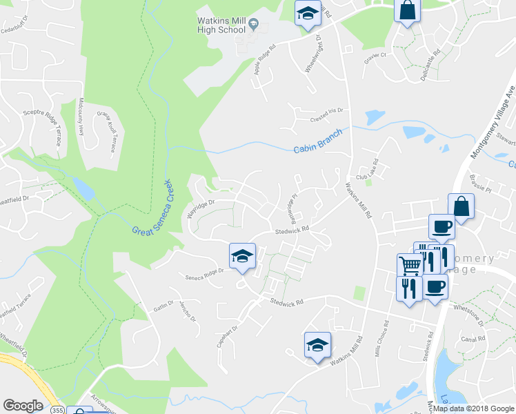 map of restaurants, bars, coffee shops, grocery stores, and more near 10744 Wayridge Drive in Gaithersburg