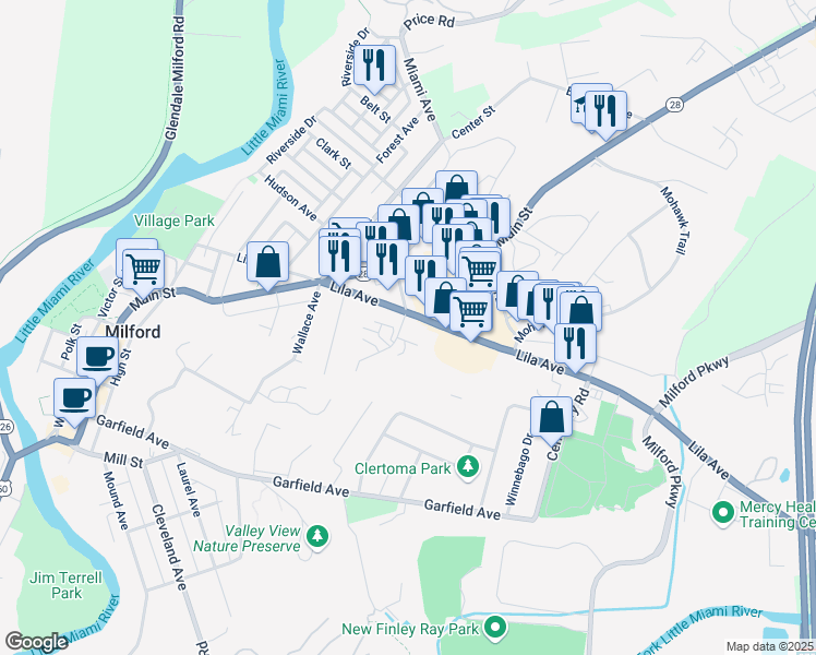 map of restaurants, bars, coffee shops, grocery stores, and more near 5 Robbie Ridge in Milford