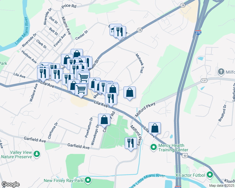 map of restaurants, bars, coffee shops, grocery stores, and more near 901 Mohawk Trail in Milford