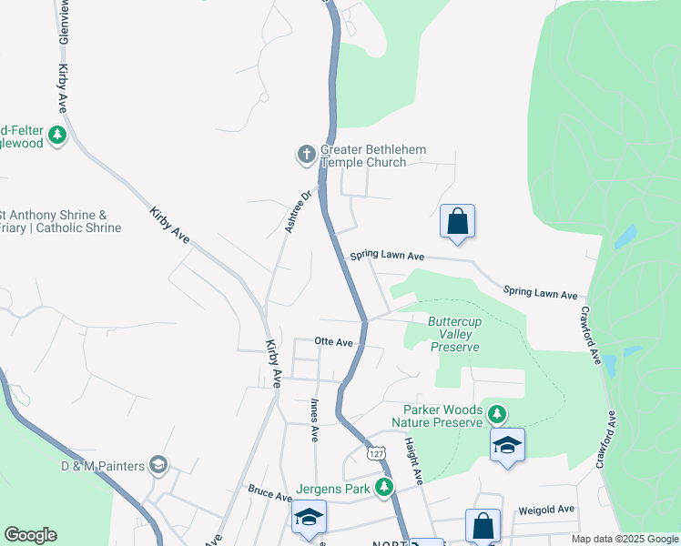 map of restaurants, bars, coffee shops, grocery stores, and more near 4667 Hamilton Avenue in Cincinnati