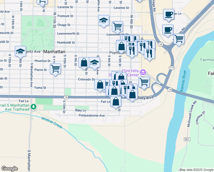 map of restaurants, bars, coffee shops, grocery stores, and more near 604 Yuma Street in Manhattan