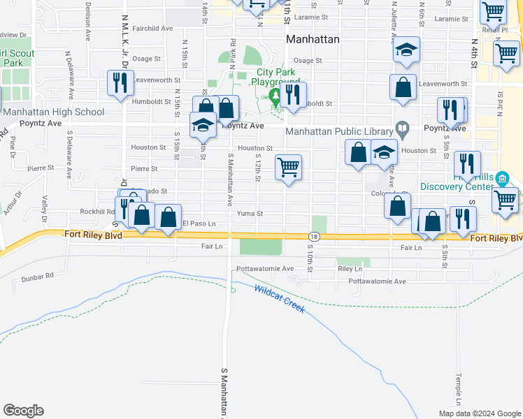 map of restaurants, bars, coffee shops, grocery stores, and more near 419 South 12th Street in Manhattan
