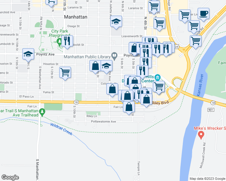 map of restaurants, bars, coffee shops, grocery stores, and more near 421 South Juliette Avenue in Manhattan