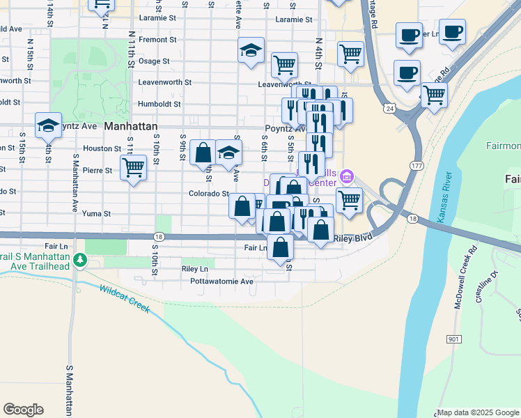 map of restaurants, bars, coffee shops, grocery stores, and more near 426 South 6th Street in Manhattan