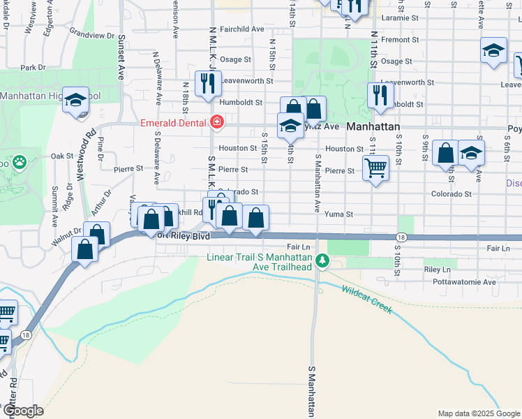 map of restaurants, bars, coffee shops, grocery stores, and more near 412 South 15th Street in Manhattan