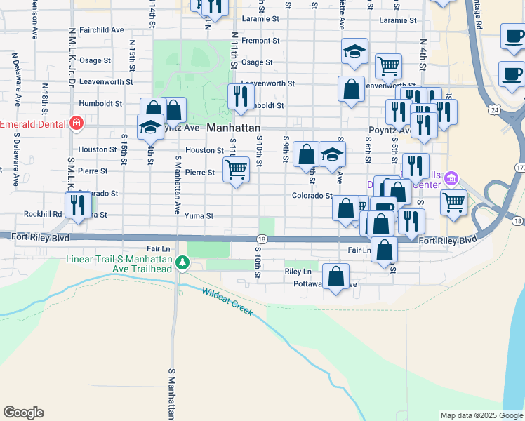 map of restaurants, bars, coffee shops, grocery stores, and more near 930 Yuma Street in Manhattan